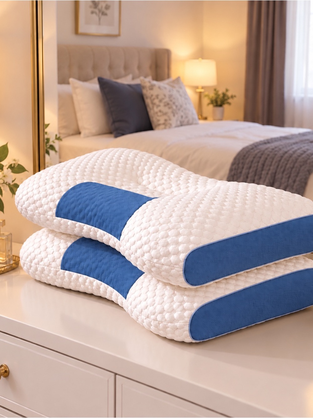 Blue Accent Memory Foam Pillow - Comfort Support queen sized